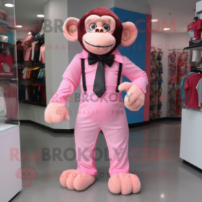 Pink Chimpanzee mascot costume character dressed with a Capri Pants and Bow ties