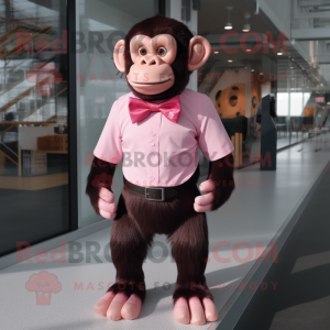 Pink Chimpanzee mascot costume character dressed with a Capri Pants and Bow ties