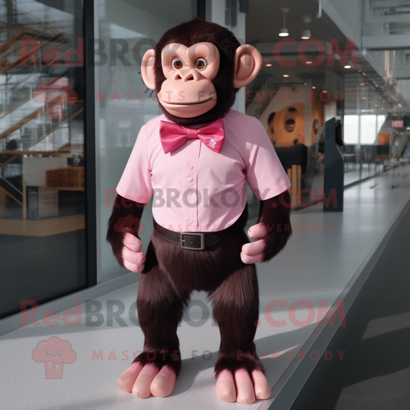 Pink Chimpanzee mascot costume character dressed with a Capri Pants and Bow ties