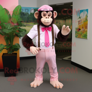 Pink Chimpanzee mascot costume character dressed with a Capri Pants and Bow ties