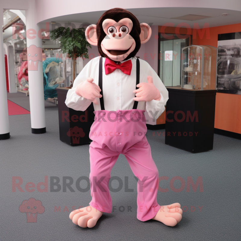 Pink Chimpanzee mascot costume character dressed with a Capri Pants and Bow ties