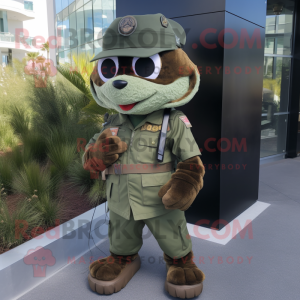 Rust Green Beret mascot costume character dressed with a Vest and Anklets