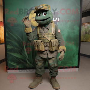 Rust Green Beret mascot costume character dressed with a Vest and Anklets