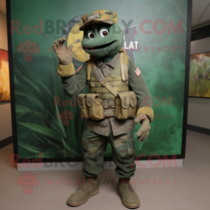 Rust Green Beret mascot costume character dressed with a Vest and Anklets