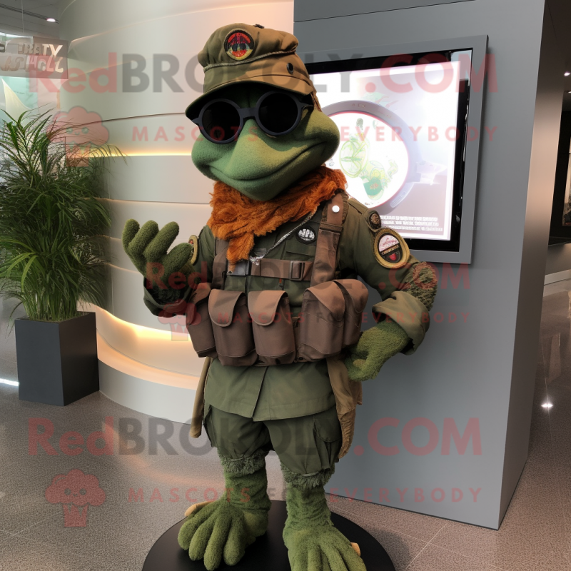 Rust Green Beret mascot costume character dressed with a Vest and Anklets