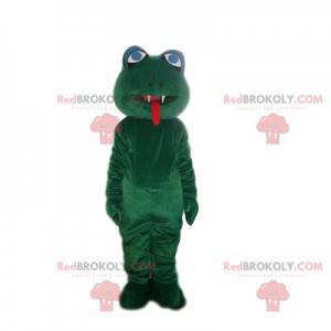 Green frog mascot with two sharp teeth - Redbrokoly.com