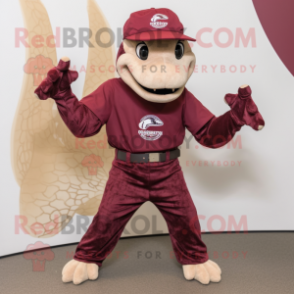 Maroon Hydra mascot costume character dressed with a Joggers and Hats