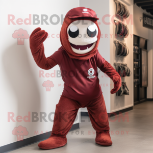 Maroon Hydra mascot costume character dressed with a Joggers and Hats