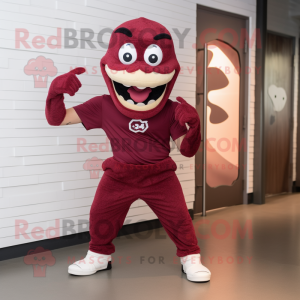 Maroon Hydra mascot costume character dressed with a Joggers and Hats