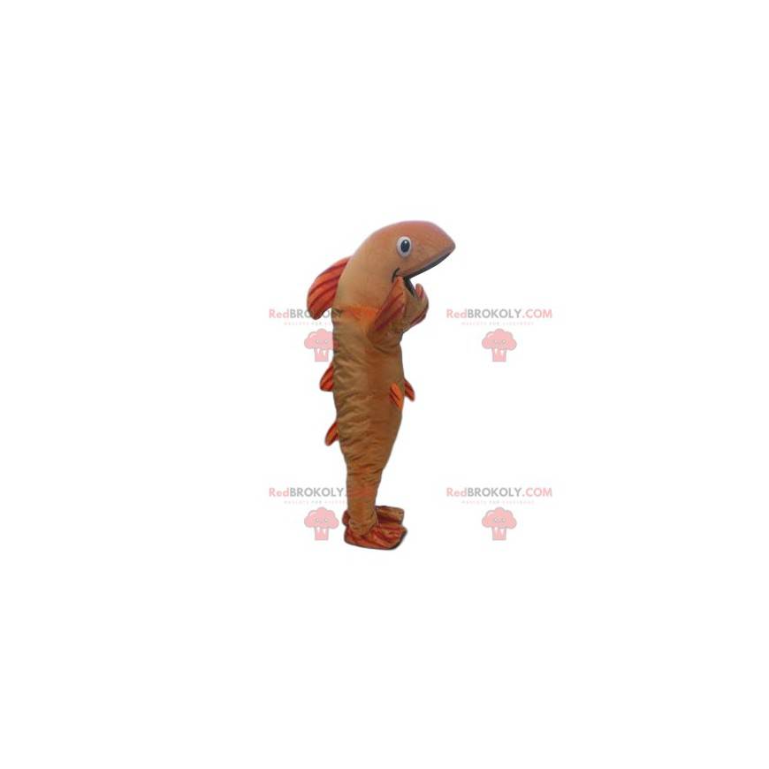 Maskottchen mit orangefarbenen und braunen Fischen -