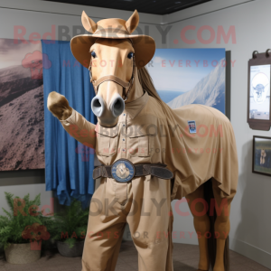 Tan Horse mascot costume character dressed with a Chambray Shirt and Shawl pins