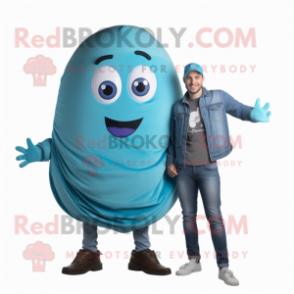 Cyan Grenade mascot costume character dressed with a Boyfriend Jeans and Scarves