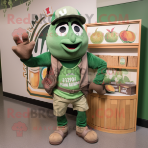 Green Jambalaya mascot costume character dressed with a Cargo Shorts and Wraps