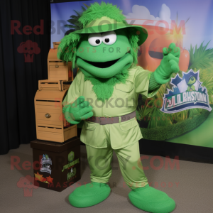 Green Jambalaya mascot costume character dressed with a Cargo Shorts and Wraps