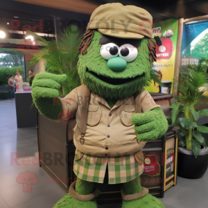 Green Jambalaya mascot costume character dressed with a Cargo Shorts and Wraps