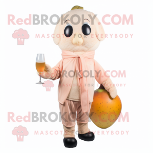 Peach Champagne mascot costume character dressed with a Cardigan and Mittens