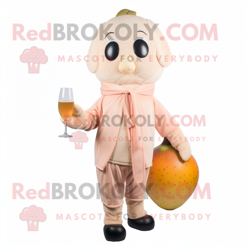 Peach Champagne mascot costume character dressed with a Cardigan and Mittens Peach Champagne mascot costume character dressed with a Cardigan and Mittens