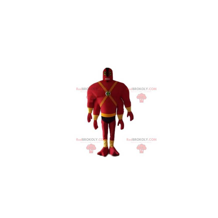 Maskotmann i rødt med fire armer og fire øyne - Redbrokoly.com