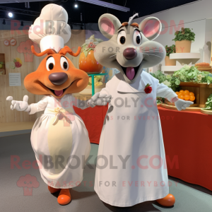 Peach Ratatouille mascot costume character dressed with a Wedding Dress and Ties