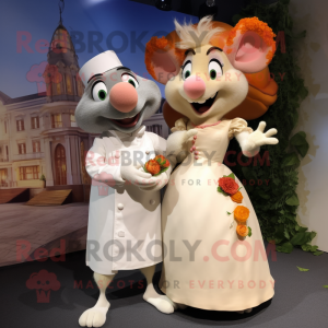 Peach Ratatouille mascot costume character dressed with a Wedding Dress and Ties