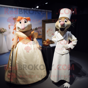 Peach Ratatouille mascot costume character dressed with a Wedding Dress and Ties