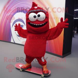 Red Skateboard mascot costume character dressed with a Joggers and Shawls