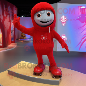 Red Skateboard mascot costume character dressed with a Joggers and Shawls