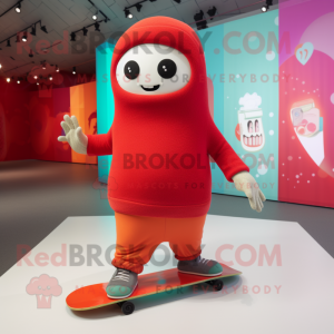 Red Skateboard mascot costume character dressed with a Joggers and Shawls