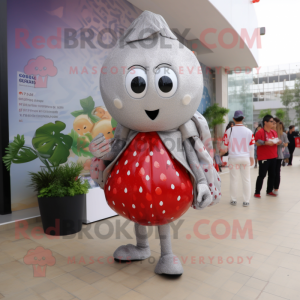 Silver Strawberry mascot costume character dressed with a Blouse and Handbags