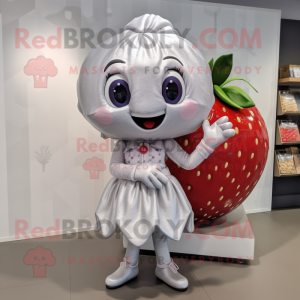 Silver Strawberry mascot costume character dressed with a Blouse and Handbags