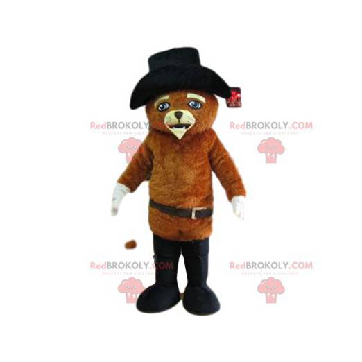 Puss in Boots mascot with a beautiful black hat and boots -