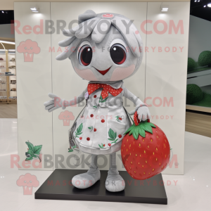Silver Strawberry mascot costume character dressed with a Blouse and Handbags