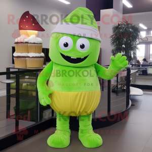 Lime Green Cupcake mascot costume character dressed with a Capri Pants and Beanies