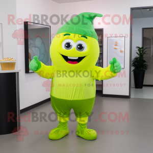 Lime Green Cupcake mascot costume character dressed with a Capri Pants and Beanies