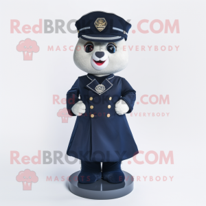 Navy Hourglass mascot costume character dressed with a A-Line Skirt and Brooches