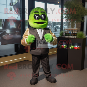 Olive Boxing Glove mascot costume character dressed with a Suit Jacket and Digital watches