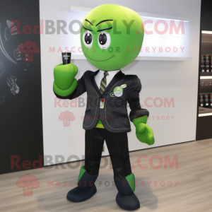 Olive Boxing Glove mascot costume character dressed with a Suit Jacket and Digital watches