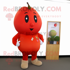 Red Apricot mascot costume character dressed with a Chinos and Earrings