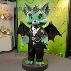 Forest Green Bat mascot costume character dressed with a Suit and Necklaces
