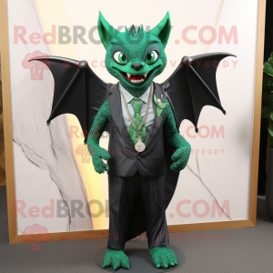 Forest Green Bat mascot costume character dressed with a Suit and Necklaces