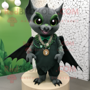 Forest Green Bat mascot costume character dressed with a Suit and Necklaces