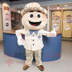 Cream Steak mascot costume character dressed with a Button-Up Shirt and Berets