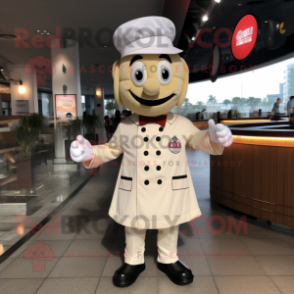 Cream Steak mascot costume character dressed with a Button-Up Shirt and Berets