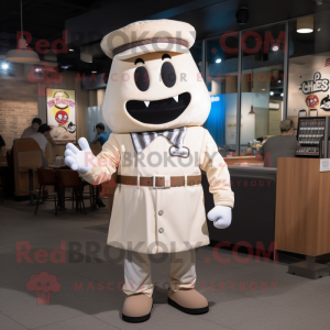 Cream Steak mascot costume character dressed with a Button-Up Shirt and Berets