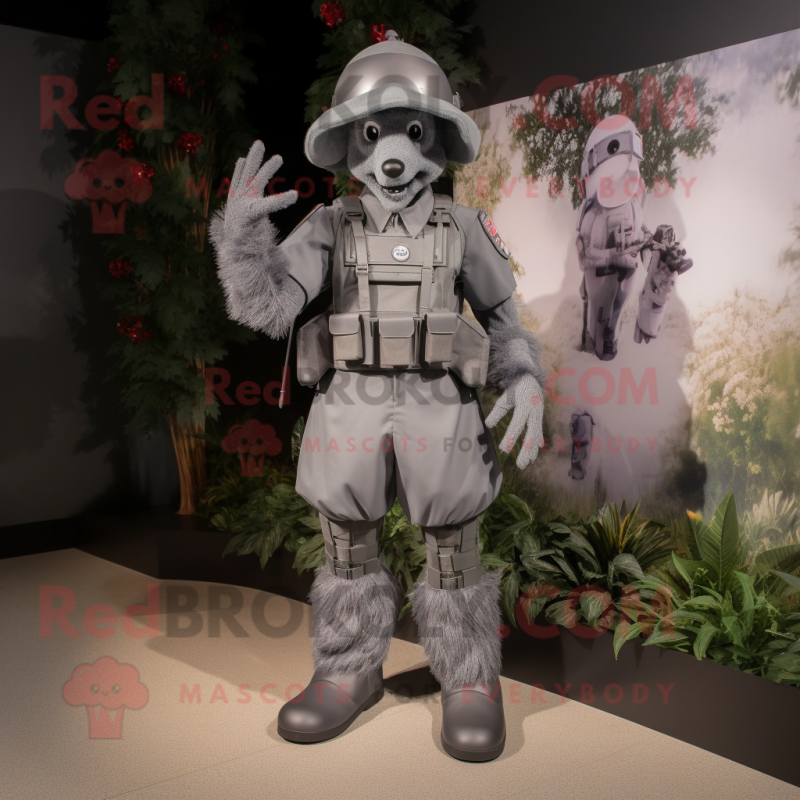 Gray Commando mascot costume character dressed with a Shift Dress and Anklets Gray Commando mascot costume character dressed with a Shift Dress and Anklets