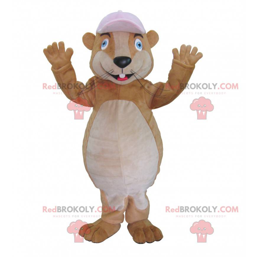 Mascotte marmotta marrone con un berretto - Redbrokoly.com
