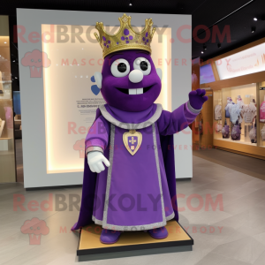 Purple King mascot costume character dressed with a Coat and Bracelet watches