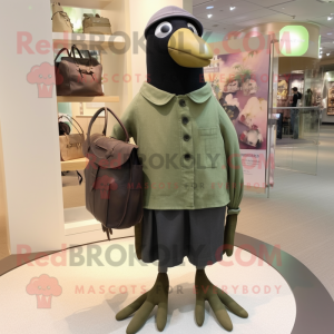 Olive Crow mascot costume character dressed with a Henley Tee and Handbags