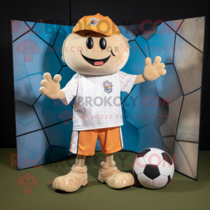 Tan Soccer Goal mascot costume character dressed with a Baseball Tee and Beanies