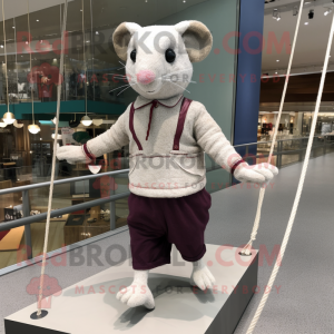 White Tightrope Walker mascot costume character dressed with a Cardigan and Handbags